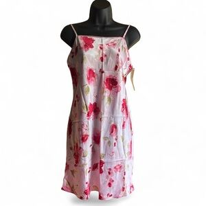 Y2K vintage silky satiny slip dress- floral rose pink